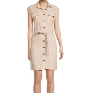 Ellen Tracy Belted Linen Blend Mini Shirtdress